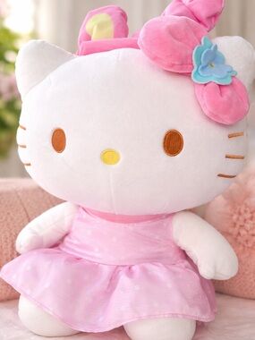 Pink Kitty Plush Doll with Bow Bunny Spring